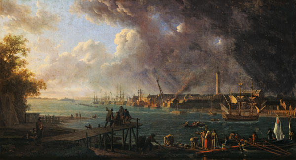 View of the Port of Lorient - Jean-Francois Hue as art print or hand  painted oil.