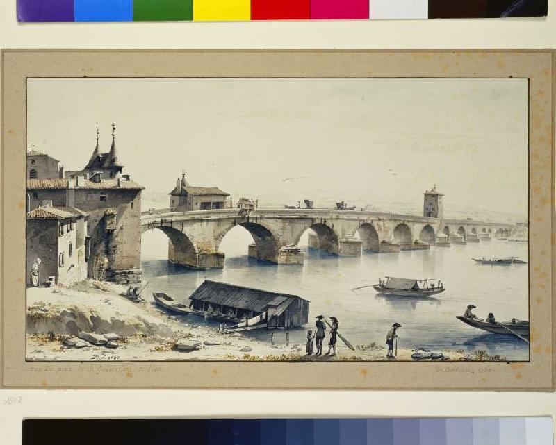 Ansicht der Rhone-Brücke in Lyon - Jean Jacques de Boissieu as art print or  hand painted oil.