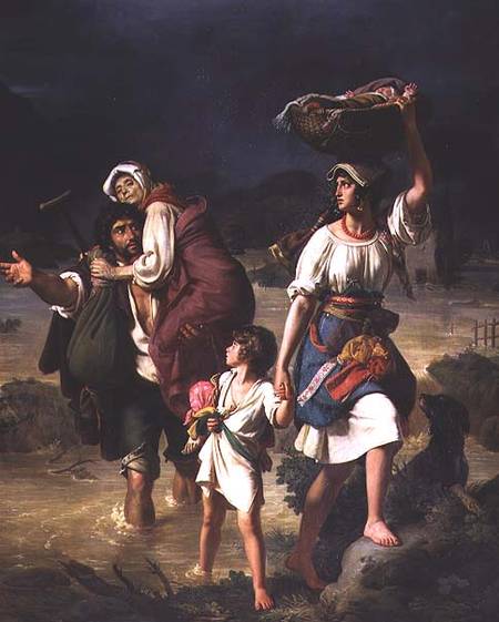 Roman Peasants Fleeing the Flooding of t - Jean Victor Schnetz as art print  or hand painted oil.
