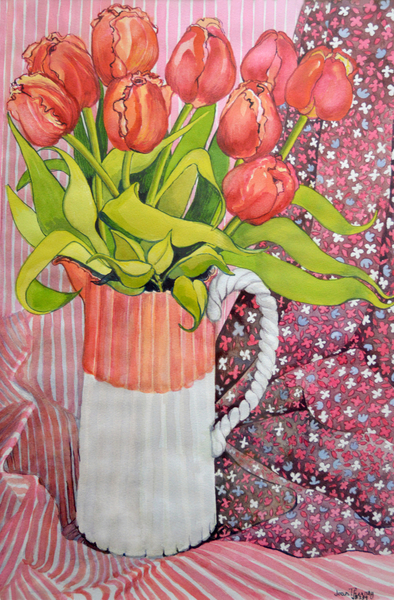 Tulips in a Pink and White Jug from Joan  Thewsey