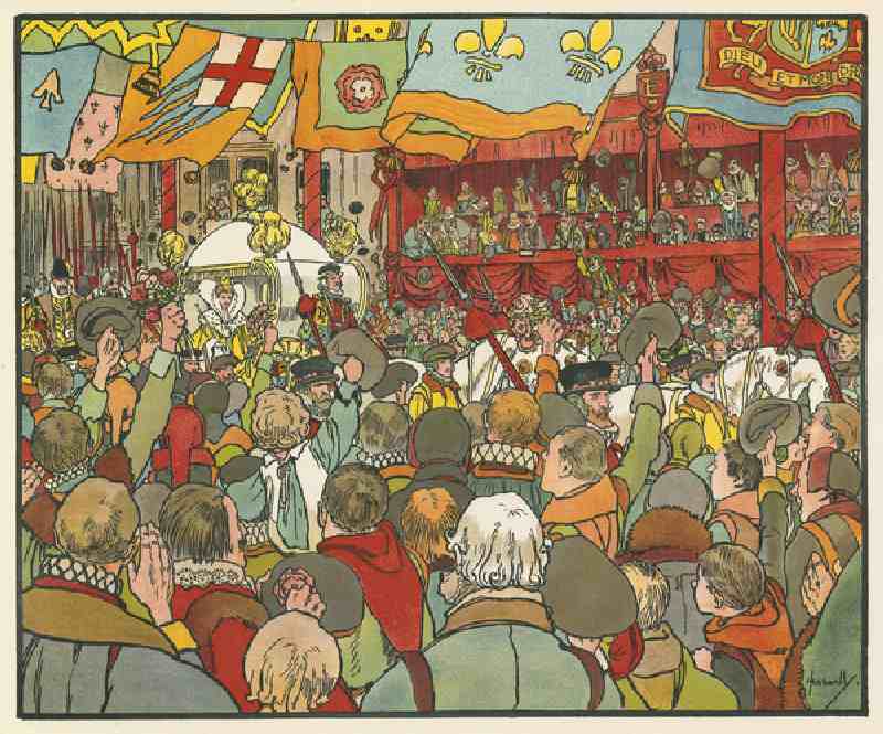 The coronation of Queen Elizabeth I (colour litho) from John Hassall