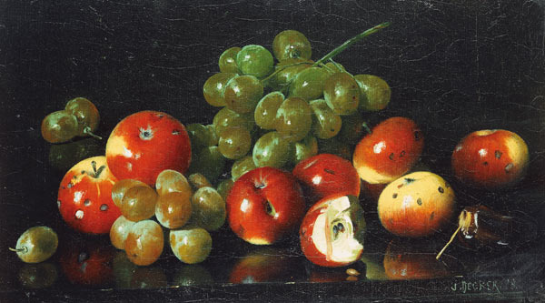 Stillleben mit Äpfeln und Trauben. - Joseph Decker as art print or hand  painted oil.