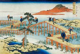 Eight part bridge, province of Mucawa, Japan, c.1830 (wood block print) 19th