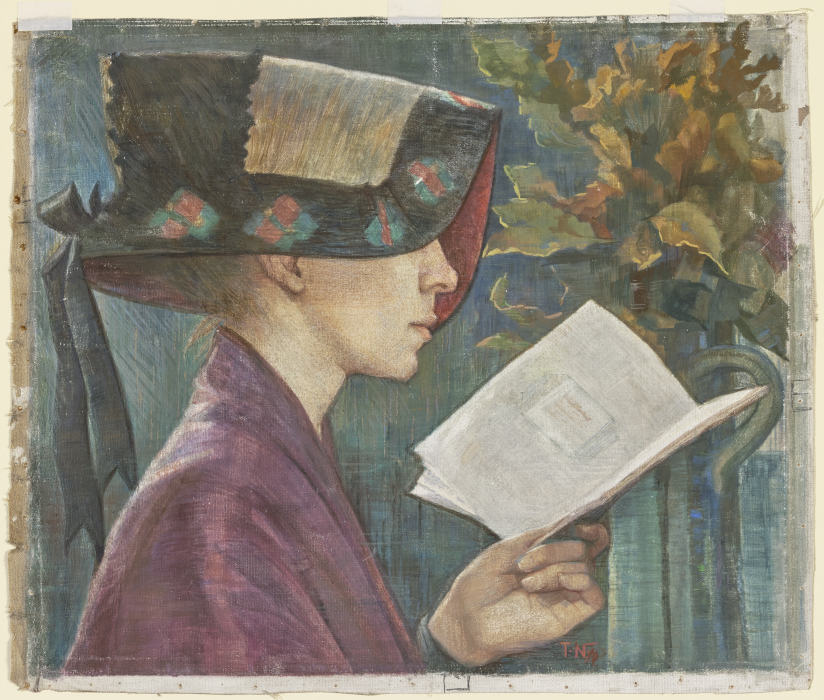 Junge Frau mit Haube, lesend nach rechts from Klementine Noll-Prenger