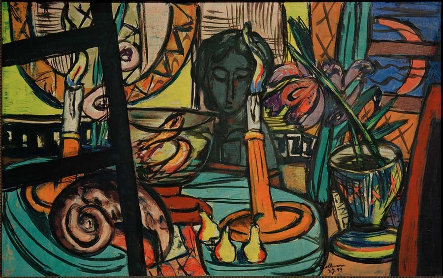 Still life with Black Sculpture - Max Beckmann as art print or hand painted  oil.