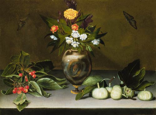 Vase with flowers, cherries, figs and two butterflies from Michelangelo Caravaggio