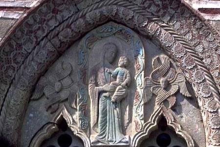 Madonna and Child, window detail of the church from Morava School