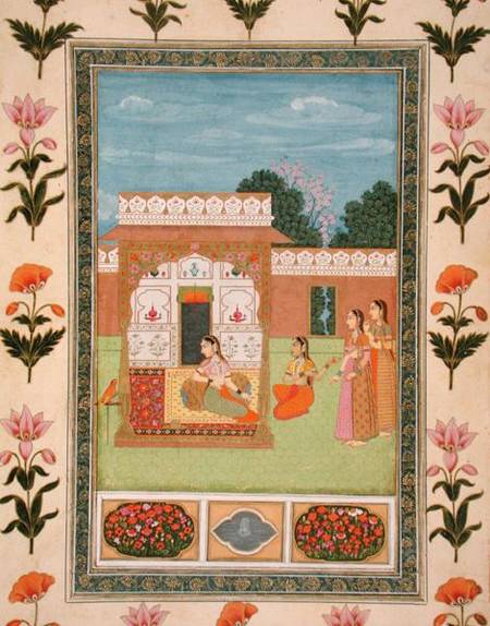 Ladies by a pavilion, from the Small Clive Album from Mughal School