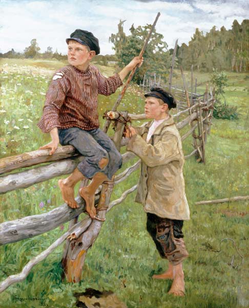 Boys in a landscape from Nikolai P. Bogdanow-Bjelski