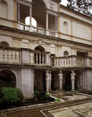 The Nymphaeum, detail of the caryatids and balustrade above, designed by Giacomo Vignola (1507-75) a from 