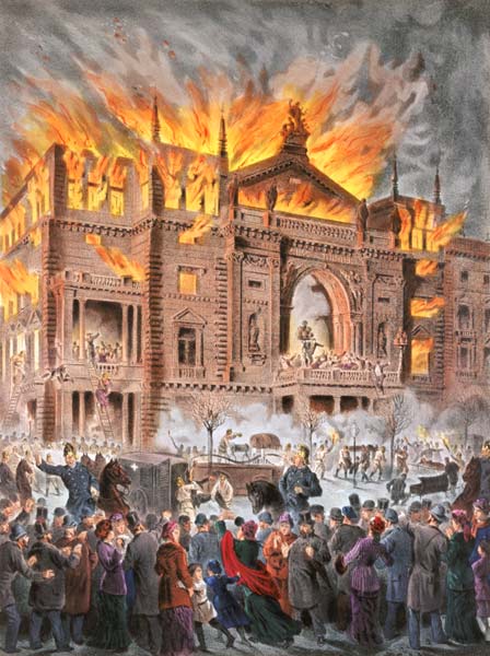 The fire of the Viennese ring theatre at - Österreichischer Maler as art  print or hand painted oil.