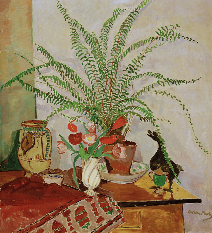 Still life with leaf plant - Oskar Moll as art print or hand painted oil.