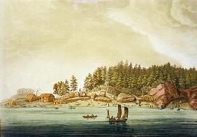 Early settlement of Vancouver (colour engraving)