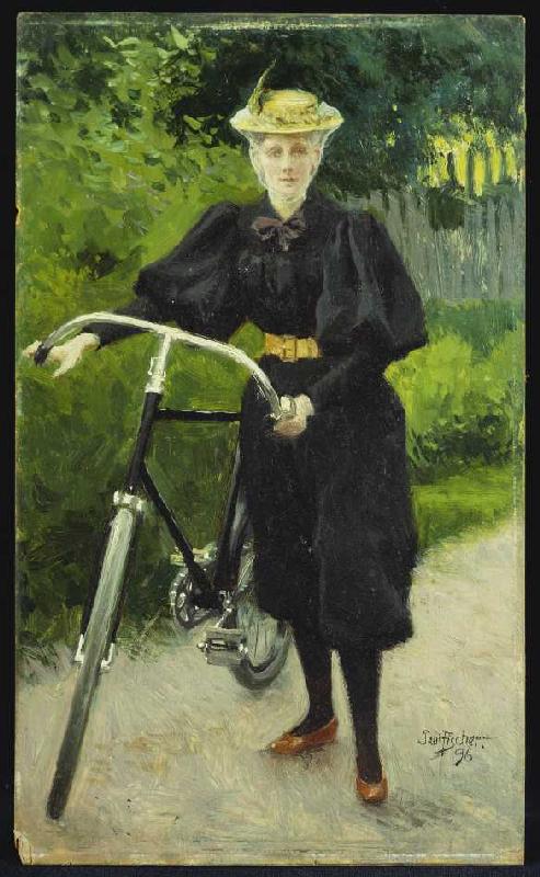 Eine Dame mit Fahrrad - Paul Fischer as art print or hand painted oil.