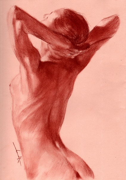 Femme nu de dos mains sur la nuque - Philippe Flohic as art print or hand  painted oil.