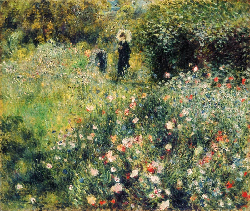 Woman with Parasol in a Garden - oil painting of Pierre-Auguste Renoir as  art print or hand painted oil.