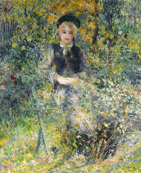 Young girl at a garden bank. - Pierre-Auguste Renoir as art print or hand  painted oil.