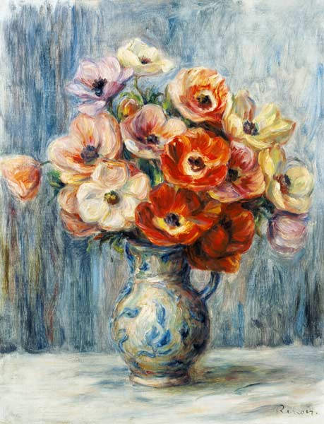 Bouquet of flowers into ceramic jug - Pierre-Auguste Renoir as art print or  hand painted oil.