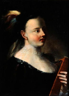 Lady with Kitara (oil on canvas) - Polish School, (18th century) as art  print or hand painted oil.