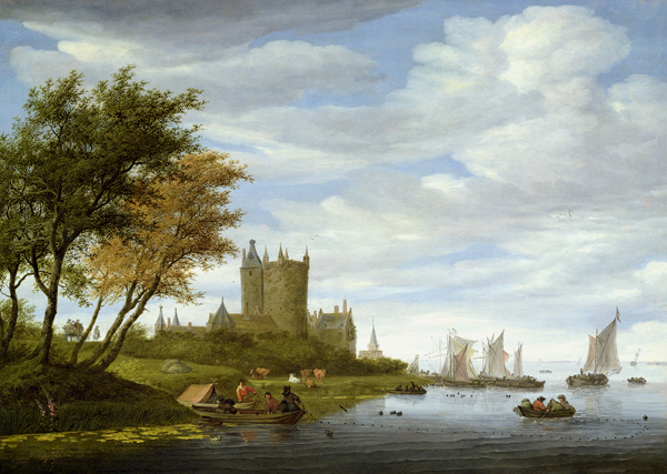 River Estuary with a castle - Salomon van Ruisdael or Ruysda as art print  or hand painted oil.