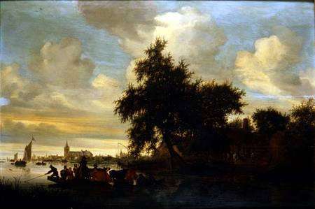 River Landscape with Ferry - Salomon van Ruisdael or Ruysda as art print or  hand painted oil.