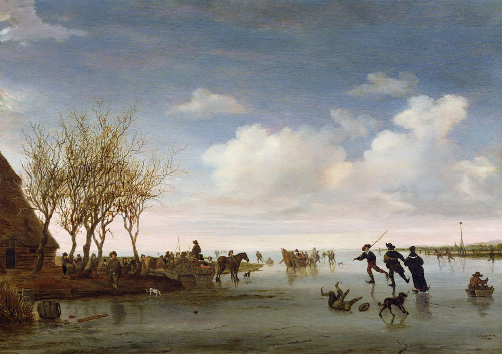 Dutch landscape with Skaters - Salomon van Ruysdael as art print or hand  painted oil.