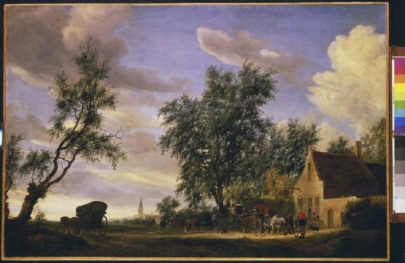 The Pub 'The White Swan' - Salomon van Ruysdael as art print or hand  painted oil.