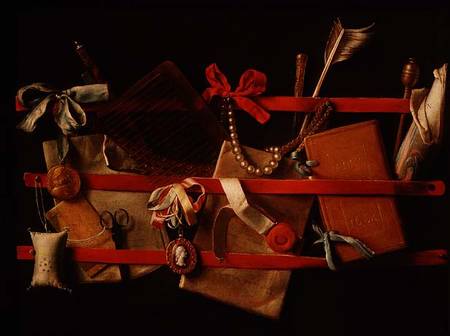 A Trompe L'Oeil of Objects Attached to a - Samuel van Hoogstraten as art  print or hand painted oil.