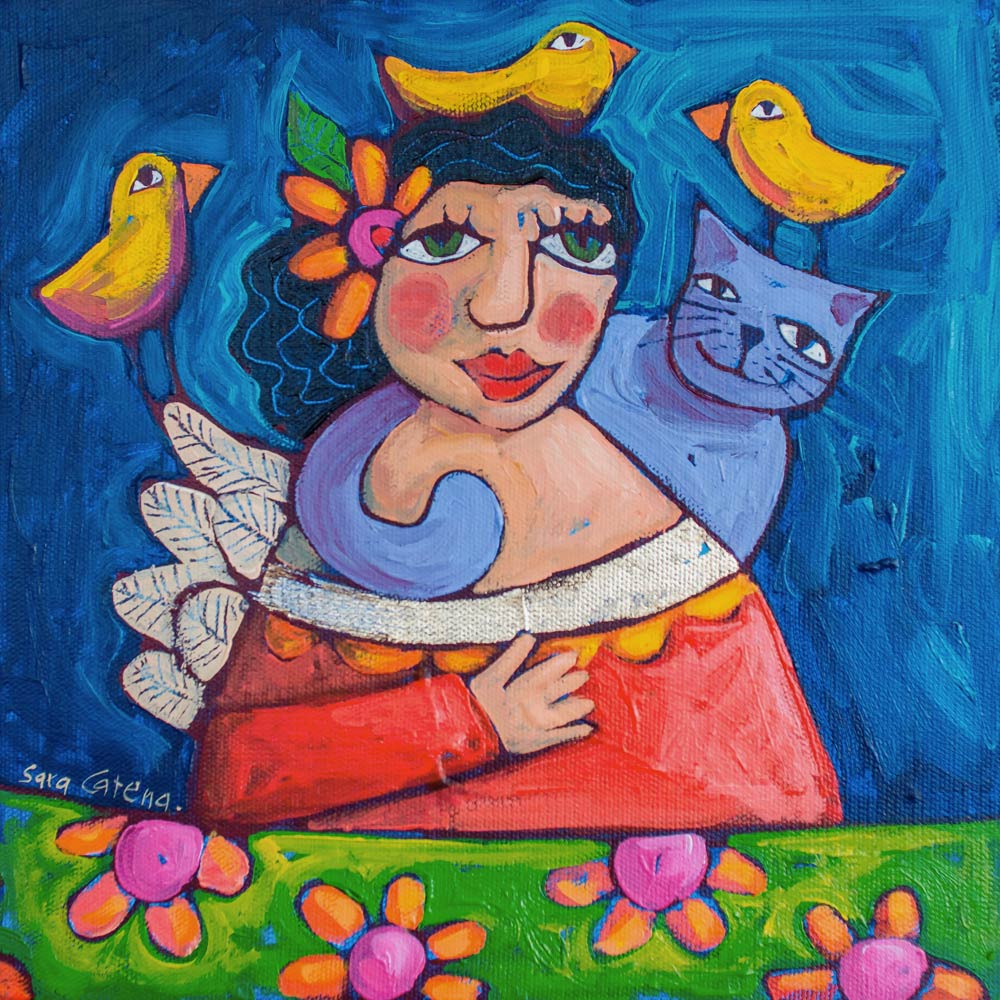 Hola! Lovebirds as art print or hand painted oil.