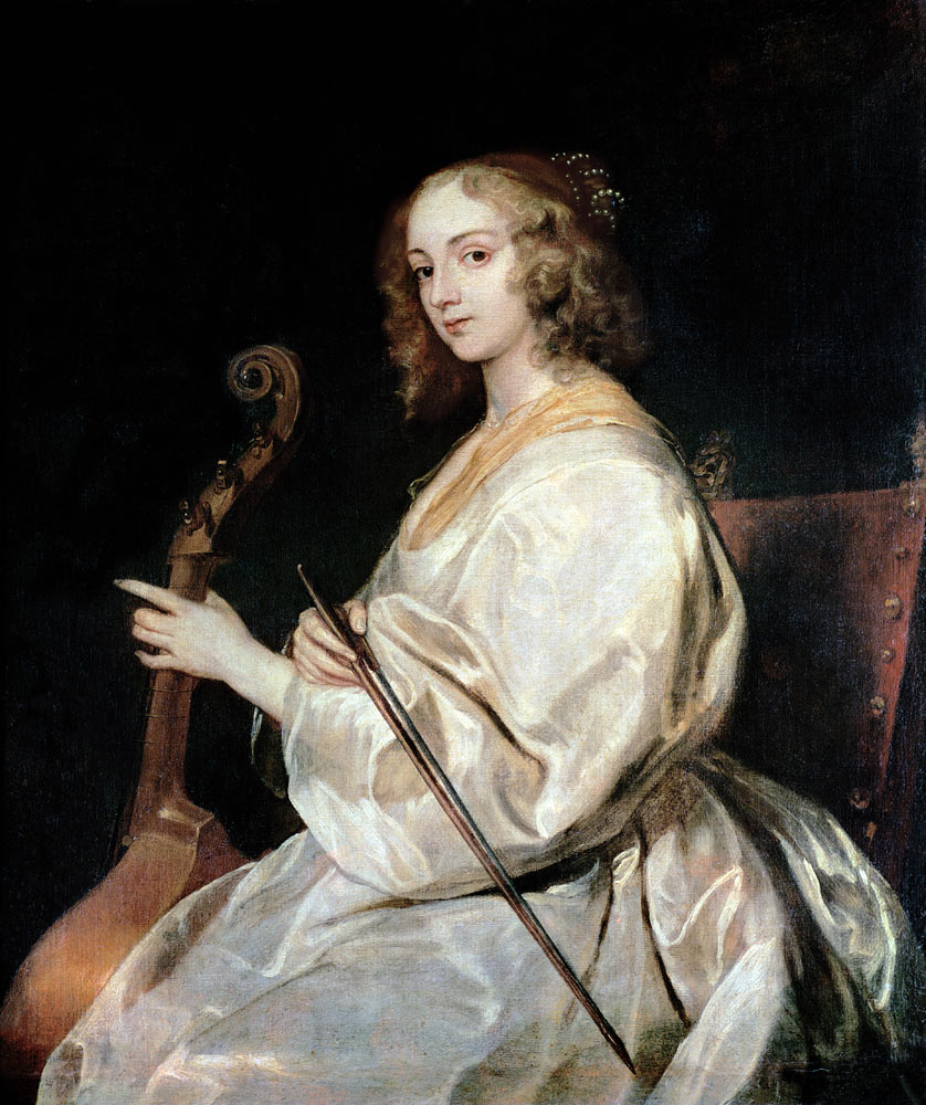 Young Woman Playing a Viola da Gamba - (studio of) Sir Anthony van Dy as  art print or hand painted oil.