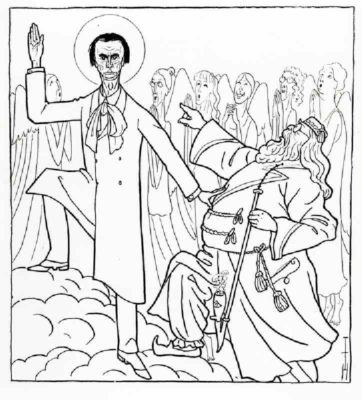 Caricature of Rudolf Steiner, illustration from Simplicissimus, published  April 20 1925 (litho) - Thomas Theodor Heine