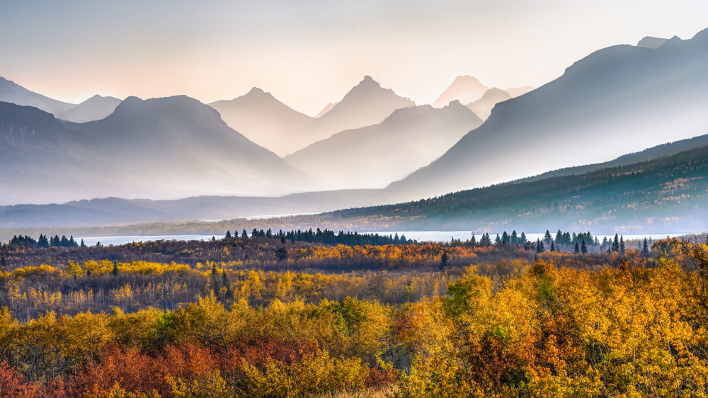 Autumn Mountain in Glacier Park from Ti Wang