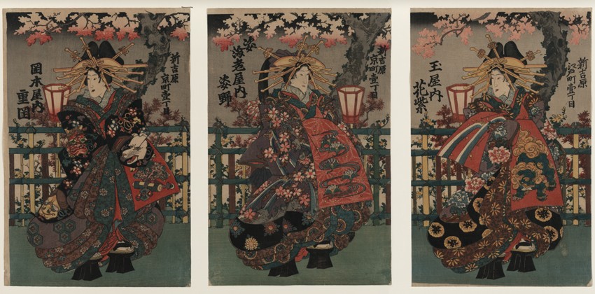 Courtesans Shigeoka, Sugatano and Hanamurasaki. Triptych. From the Series The Beauties of the Yoshiw from Unbekannter Künstler