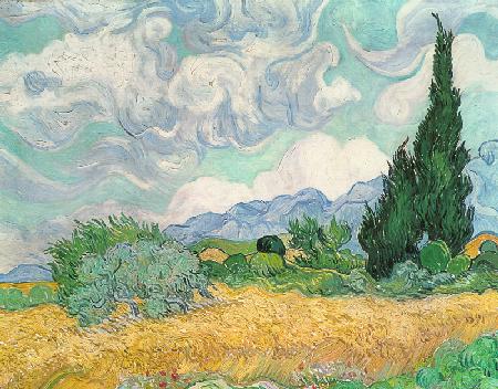 Wheatfield with cypresses