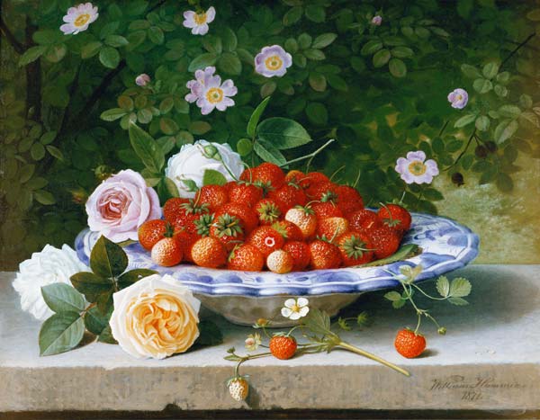 Ein Teller mit Erdbeeren - William Hammer as art print or hand painted oil.