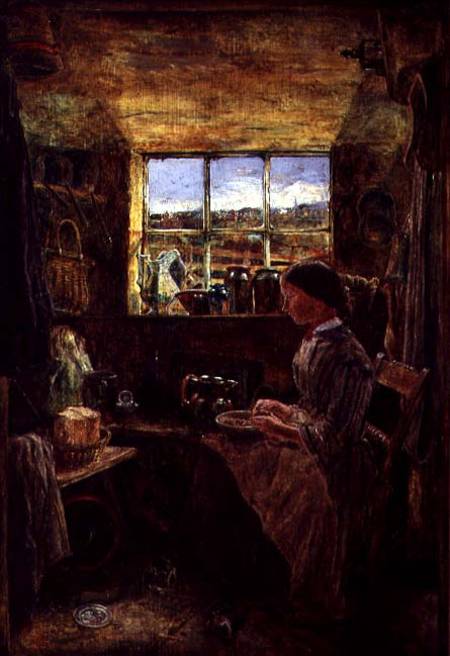 Peeling Potatoes in a Cottage Kitchen - William Joseph J.C. Bond as art  print or hand painted oil.