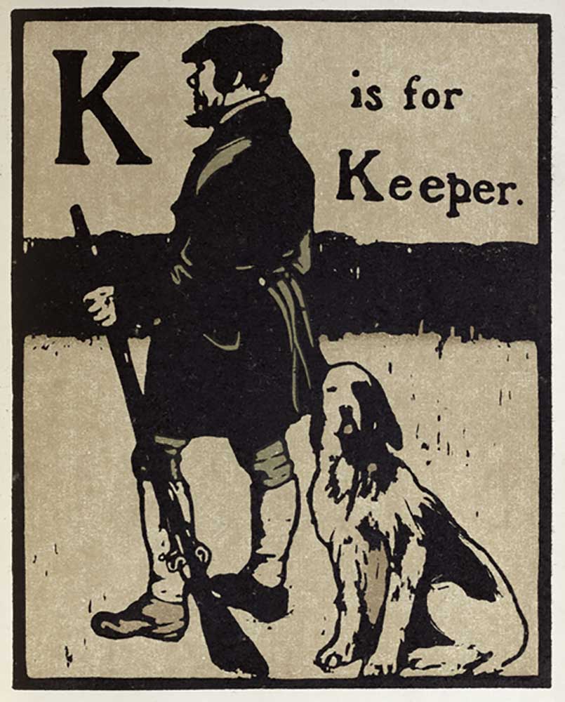 K is for Keeper, illustration from An Alphabet, published by William Heinemann, 1898 from William Nicholson